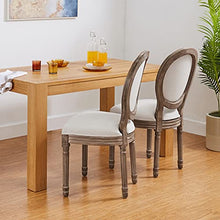 Load image into Gallery viewer, CangLong Farmhouse Dining Room Accent Chairs, French Distressed Bedroom Chairs with Round Back, Elegant Kitchen Chairs Side Chair, Set of 2, Fabric Back in Beige
