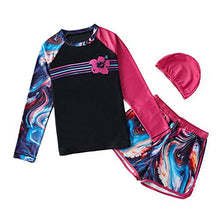 Load image into Gallery viewer, HOLIEBEE Girls Rash Guard Swimwear Long Sleeve Swimsuit 3 Pcs Set with Swim Hat Quick Dry UPF 50+ Size 7-8 Years

