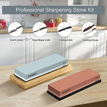 Load image into Gallery viewer, Sharpening Stone Whetstone Set 2 Side Grit 400/1000 3000/8000 Professional Kitchen Knife Sharpener Stone Kit Wet Stones for Sharping Knives with Bamboo Base Angle Guide
