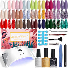 Load image into Gallery viewer, Lavender Violets 38pcs Gel Nail Polish Kit with UV Light 24W LED Nail Lamp, 27 Colors Spring Gel Polish Kit, Red Pink Gel Nail Kit with No Wipe Glossy &amp; Matte Top Base Coat and Manicure Tools W973
