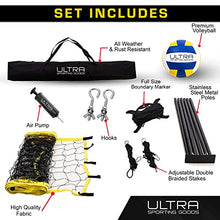 Load image into Gallery viewer, Ultra Sporting Goods Volleyball Net - Includes 32x3 Feet Regulation Size Net, 8.5-Inch PU Volleyball, Carrying Bag, Boundary Lines, Steel Poles &amp; Pump - Height Adjustable for Men, Women &amp; Co-Ed Games
