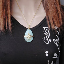 Load image into Gallery viewer, Asoodehdelan 18k Gold Pt Turquoise Farvahar Faravahar Necklace Iranian Persian Art Iran Gift (24" Chain)
