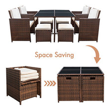 Load image into Gallery viewer, Devoko 9 Pieces Patio Dining Sets Outdoor Space Saving Rattan Chairs with Glass Table Patio Furniture Sets Cushioned Seating and Back Sectional Conversation Set (Beige)
