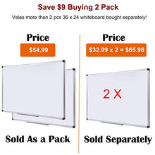 Load image into Gallery viewer, Magnetic Dry Erase Board with Removable Marker Tray| Commercial Quality Wall-Mounted Aluminum Message Presentation White Board for Kids, Students &amp; Teachers (36" x 24"-2 Pack)
