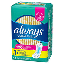 Load image into Gallery viewer, Always Ultra Thin, Feminine Pads For Women, Size 1 Regular Absorbency, Multipack, Without Wings, Unscented, 44 Count X 3 Packs (132 Count Total)
