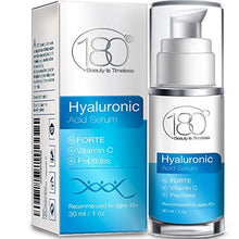 Load image into Gallery viewer, Hyaluronic Acid Serum w. Peptides + Vitamins C &amp; E - Extra Strong - Ages 40 to 50 - Improved Tone &amp; Elasticity - Concentrated Facial Serum for Plumper Smoother Skin - 180 Cosmetics - 1 oz
