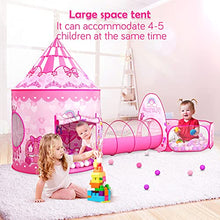 Load image into Gallery viewer, GeerWest 3PC Princess Tent for Girls with Kids Ball Pit, Kids Play Tents and Crawl Tunnel for Toddlers, Pink Pop Up Playhouse Toys for Baby Indoor&amp; Outdoor Tent Games, Birthday Kid’s Gifts
