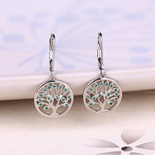 Load image into Gallery viewer, 925 Sterling Silver Family Tree of Life Created Emerald Drop &amp; Dangle Leverback Earrings
