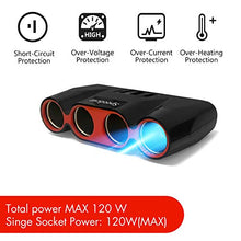 Load image into Gallery viewer, USB Car Charger Splitter Adapter, 120W 12V/24V 4-Socket Cigarette Lighter Adapter with 3pcs USB QC3.0 Car Charger Socket Quick Charge for GPS, Dash Cam, Sat Nav, Phone, iPad
