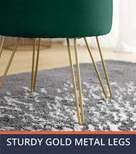 Load image into Gallery viewer, Ornavo Home Modern Round Velvet Storage Ottoman Foot Rest Stool/Seat with Gold Metal Legs &amp; Tray Top Coffee Table - Emerald Green
