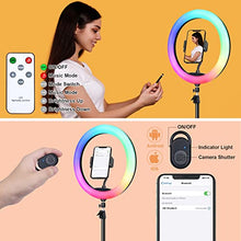 Load image into Gallery viewer, 12" Selfie Ring Light with 63" Tripod Stand &amp; 3 Phone Holder, LED Camera Ringlight with 48 RGB Colors Modes &amp; Musical Rhythm Mode and 12 Brightness Dimmable for Makeup/Photography/Videos/Vlog/TikTok
