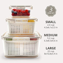 Load image into Gallery viewer, OCOSOLO Vegetable Storage Containers for Fridge, Produce Saver Containers Refrigerator Organizer Bins,BPA-Free Plastic Produce Keepers with Lid &amp; Colander for Fruits, Salad, Lettuce, Berry (3 Pack)
