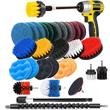 Load image into Gallery viewer, 31 Piece Drill Brush Attachments Set, Scrub Pads &amp; Sponge,Power Scrubber Brush with Extend Long Attachment All Purpose Cleaning Kit for Grout, Tiles, Sinks, Bathtub, Bathroom, Kitchen and Automobile
