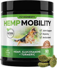 Load image into Gallery viewer, PetHonesty Hemp Hip &amp; Joint Supplement for Dogs w/Hemp Oil &amp; Hemp Powder - Glucosamine Chondroitin for Dogs w/Turmeric, MSM, Green Lipped Mussel, Dog Treats Improve Mobility,Reduces Discomfort - Bacon
