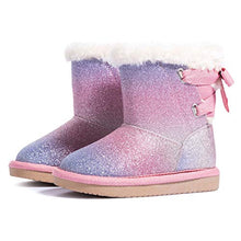 Load image into Gallery viewer, KRABOR Girls Glitter Snow Boots Cotton Lining Warm Winter Non-Slip Shoes with Cute Bow for Toddlers/Little Kid (Pink Size 13)
