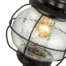 Load image into Gallery viewer, LALUZ Outdoor Hanging Lantern Porch Painted Black Metal with Clear Bubbled Glass Globe in Iron Cage Frame, 1-Light Light, 10.2" Exterior Pendant Lighting for Garage
