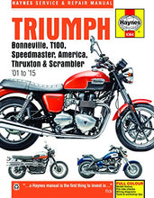 Load image into Gallery viewer, Triumph Bonneville, T100, Speedmaster, America, Thruxton &amp; Scrambler (01-15) Haynes Repair Manual (See specific years covered) (Haynes Service &amp; Repair Manual)
