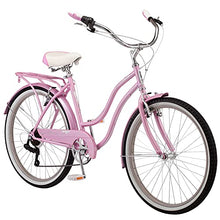 Load image into Gallery viewer, Schwinn Perla Women's Cruiser Bicycle, Featuring 18-Inch Step-Through Steel Frame and 7-Speed Drivetrain with Front and Rear Fenders, Rear Rack, and 26-Inch Wheels, Pink
