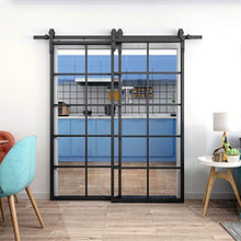 Load image into Gallery viewer, JUBEST Bypass Glass Barn Door 72x 84 in with 6.6FT Hardware Kit, 2 Sets of 36x84 in Clear Tempered Glass Aluminum Frame Double Barn Door,10 Lites Sliding Closet Barn Door, Easy Assembly
