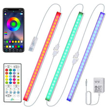 Load image into Gallery viewer, RGB Under Cabinet Lights Plug in, 3 PCS 12 Inch Under Cabinet Lighting Kit, Closet Lights with Smart APP Remote &amp; Adapter, Dimmable Under Counter Lights for Kitchen, Shelf, Workbench, Desk, Bookcase

