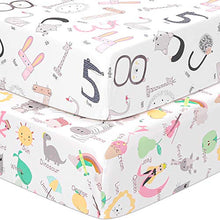 Load image into Gallery viewer, TILLYOU Microfiber Crib Sheets Set for Boys &amp; Girls, Silky Soft Toddler Sheets Printed, Breathable Cozy Baby Sheets, 28 x 52in, 2 Pack Letters &amp; Numbers
