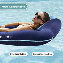 Load image into Gallery viewer, Aqua Luxury Water Lounge, X-Large, Inflatable Pool Float with Headrest, Backrest &amp; Footrest, Navy/Light Blue
