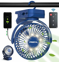 Load image into Gallery viewer, Clip on Fan 65 Hours Portable Desk Fan Rechargeable with LED Lights &amp; Hooks 11800 Capacity Battery Operated Fan with Clips Small Desk Fan Mini Fans for Tents Travel Outdoor Camping Golf Cart Emergency
