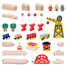 Load image into Gallery viewer, 60 Pcs Crane Train Set-Wooden Tracks &amp; Exclusive Crane &amp; Trains- Fits Thomas, Chuggington, Melissa- Gift Packed Toy Railway Kits- Kids Friendly Building Toy for 3+ Years Old Girls &amp; Boys
