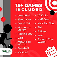Load image into Gallery viewer, SWOOC Games - Giant Kick Darts (Over 6ft Tall) with Over 15 Games Included - Giant Inflatable Outdoor Dartboard with Soccer Balls, Air Pump &amp; Score Card - Jumbo Foot Darts Game with Big Target (Red)
