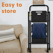 Load image into Gallery viewer, HBTower 3 Step Ladder, Folding Step Stool with Wide Anti-Slip Pedal, 500lbs Sturdy Steel Ladder, Convenient Handgrip, Lightweight, Portable Steel Step Stool, Black

