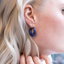 Load image into Gallery viewer, Ross-Simons Lapis Hoop Earrings 14kt Yellow Gold

