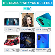 Load image into Gallery viewer, Mobile Phone, M80 Android 10.0, Unlocked 5G Smartphone SIM Free Call, 6.7-inch Full Screen, 4800mAh Large Battery Fast Charging, 13MP+24MP Camera, 8GB+512GB GPS WiFi, Fingerprint, Face ID, 10-core
