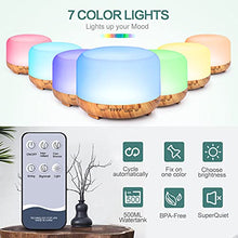 Load image into Gallery viewer, Diffuser with Essential Oils Included, 500ml Aromatherapy Diffuser with Oils Set 6x10mL, Aroma Diffuser with Oils Included Remote Control 14 Led Lights 4 Timers for Office Room Bedroom
