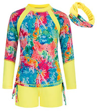 Load image into Gallery viewer, GRACE KARIN Girls Rash Guard Swimwear Long Sleeve Swimsuit 2-Piece Bathing Suit Tie Dye 14Y
