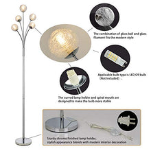 Load image into Gallery viewer, Modern Globe LED Floor Lamps for Living Room-DLLT Standing Lamps with 5 Lights for Bedroom, Tall Pole Tree Accent Lighting for Mid Century, Contemporary Home, G9 Bulb(Not Included) Glass Shade Silver
