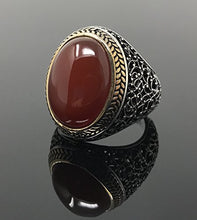 Load image into Gallery viewer, KAR 925K Stamped Sterling Silver Agate (Aqeeq) Men's Ring I1T (9)
