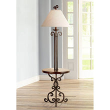 Load image into Gallery viewer, Traditional Floor Lamp with Table Iron Rust Scroll Wooden Off White Flared Bell Shade for Living Room Reading - Franklin Iron Works
