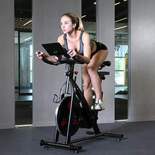 Load image into Gallery viewer, Finer Form Indoor Exercise Bike with 35 Lb Flywheel Belt-Driven Stationary Bike - Tablet iPad Holder, LCD Monitor, Cadence Reading, and SPD Compatible Pedals
