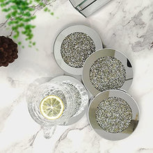 Load image into Gallery viewer, GIMORRTO Glass Mirrored Coaster 4 PC , Crushed Diamond Round 4" Cup Mat Decor on Tabletop for Bar Tools Dining Table

