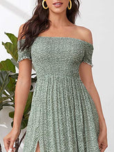 Load image into Gallery viewer, Floerns Women's Boho Floral Print Off Shoulder Split Long A Line Dress Brown XS
