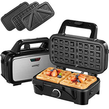 Load image into Gallery viewer, Decen Sandwich Maker, Waffle Maker, Sandwich Grill, 1200-Watts, 5-Gears Temperature Control, 3-in-1 Detachable Non-stick Coating, LED Indicator Display, Cool Touch Handle, Anti-Skid Feet, Black
