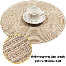 Load image into Gallery viewer, SHACOS Round Placemats Set of 4 Braided Glitter Round Table Placemats 15 inch for Wedding Holiday Party (Multicolor-Light Coffee, 4)
