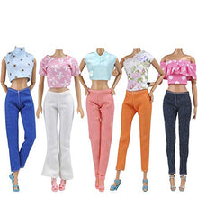 Load image into Gallery viewer, E-TING Lot 15 Items = 5 Sets Doll Clothes with 10 Pair Shoes Accessories for 11.5 Inch Girl Doll Outfits Random Style(Leather Jacket + Casual Wear)
