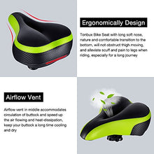 Load image into Gallery viewer, TONBUX Most Comfortable Bicycle Seat, Bike Seat Replacement with Dual Shock Absorbing Ball Wide Bike Seat Memory Foam Bicycle Gel Seat with Mounting Wrench (Green/Black with Reflective Sticker)
