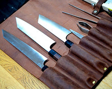 Load image into Gallery viewer, Lightweight Premium Vintage Tan Leather Chef Knife Bag/Chef Knife Roll 8 Pockets
