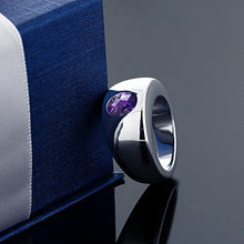 Load image into Gallery viewer, Gem Stone King 1.50 Ct Oval Checkerboard Purple VS Amethyst 925 Sterling Silver Men's Solitaire Ring (Size 13)
