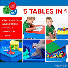 Load image into Gallery viewer, Play Platoon Kids Activity Table Set - 5 in 1 Water Table, Building Block Table, Craft Table and Sensory Table with Storage - Includes 2 Chairs and 25 Ex-Large Blocks – Primary Colors
