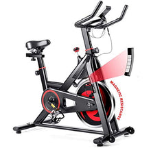 Load image into Gallery viewer, GYMAX Magnetic Exercise Bike, Indoor Stationary Cycling Bike, Noise-free Smooth Exercise Bike with LCD Monitor for Home Gym Cardio Workout (Black &amp; Red)
