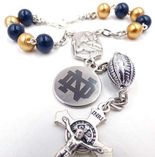 Load image into Gallery viewer, Single Decade St. Christopher Sports Team Auto Rosary - Notre Dame Fighting Irish NCAA Catholic Rosary Beads

