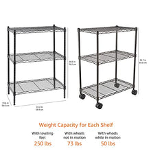 Load image into Gallery viewer, Amazon Basics 4-Shelf Adjustable, Heavy Duty Storage Shelving Unit on 4'' Wheel Casters, Metal Organizer Wire Rack, Black (36L x 14W x 57.75H)
